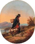Cornelius Krieghoff Indian Basket Seller in Autumn Landscape painting